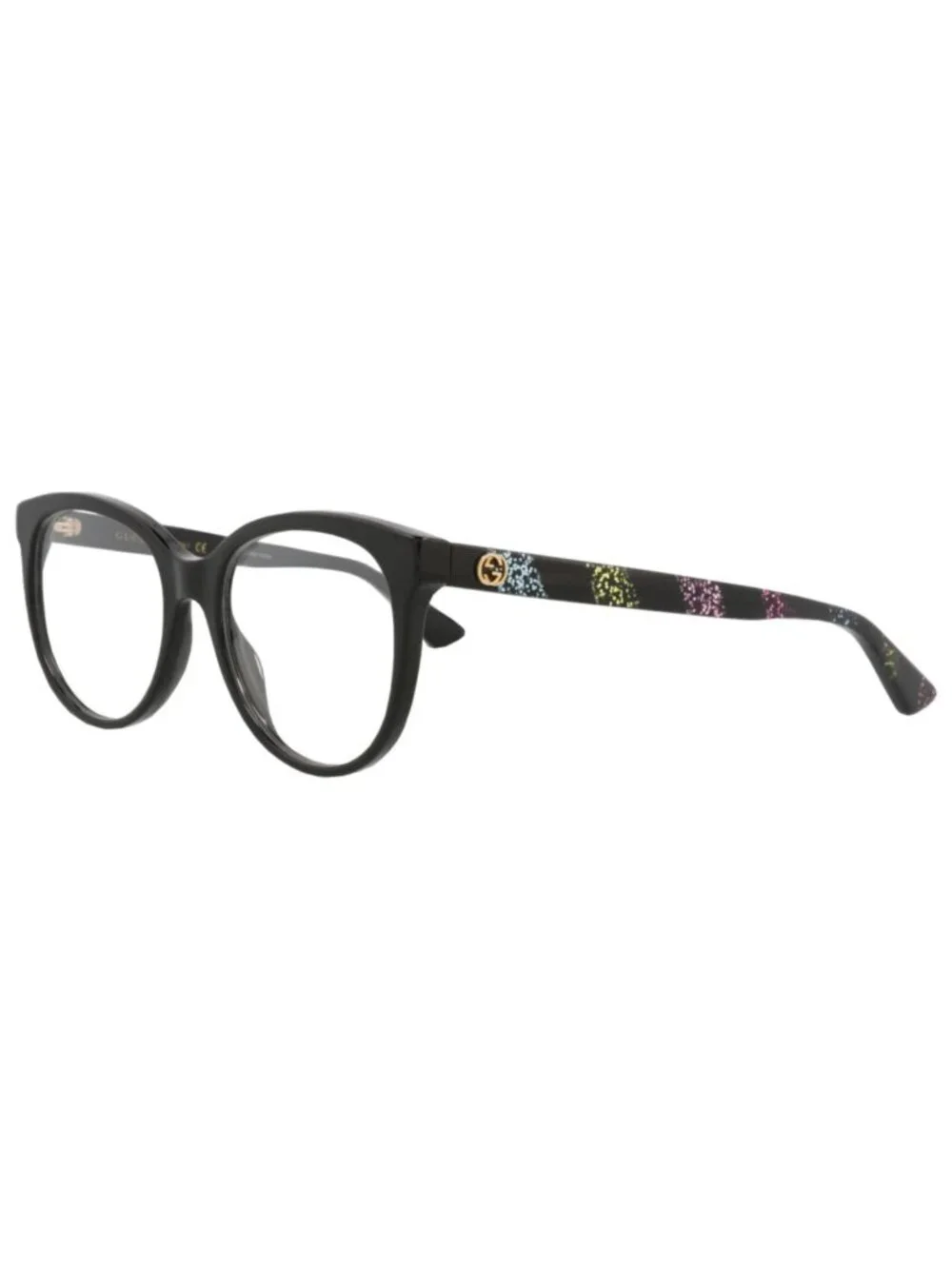 New Gucci Women's Eyeglasses Round Oval Acetate Frame Black Multicolor